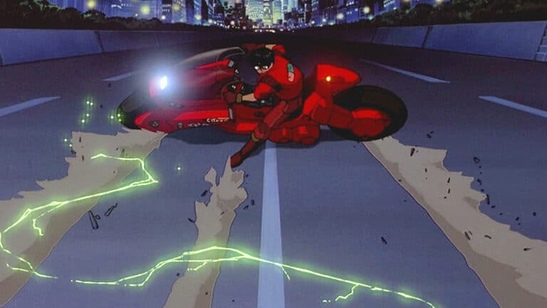 The famous red motorcycle in the anime “Akira” and its imitation scenes